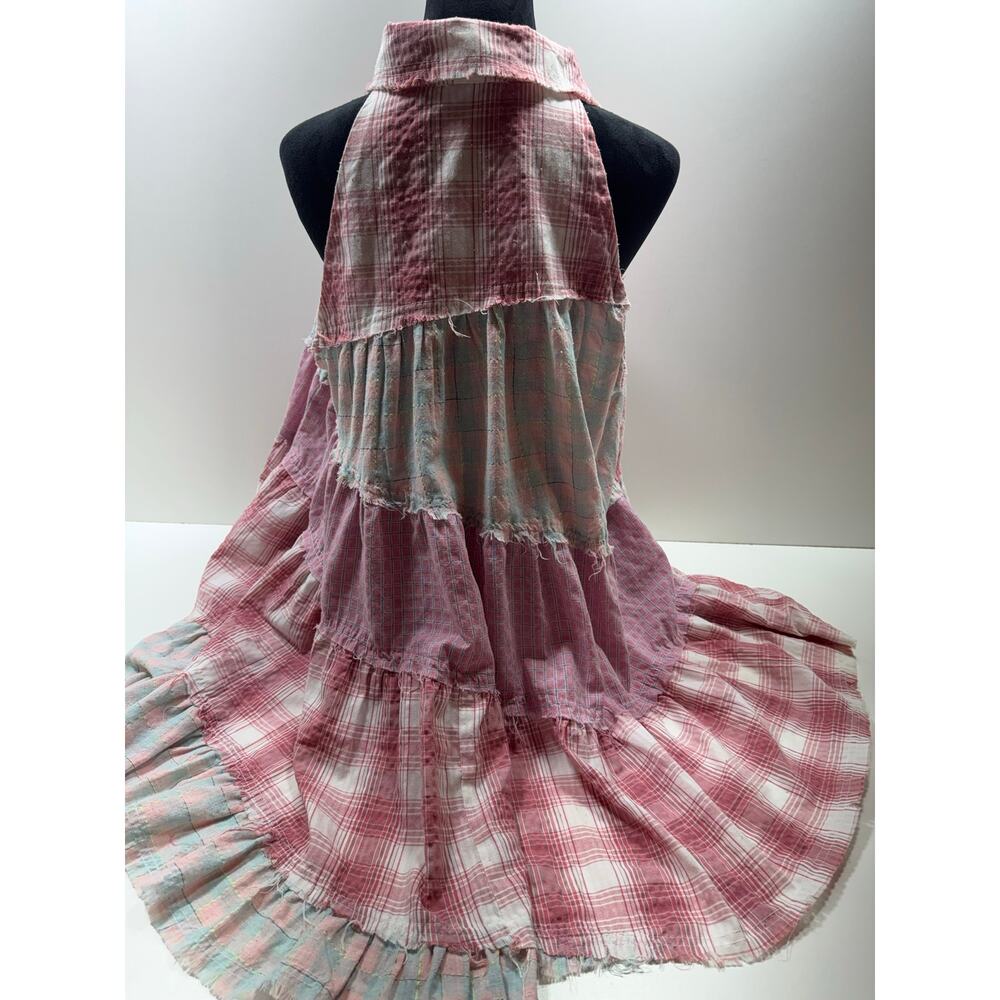 Blue Velvet Boho Women’s Sleeveless Patchwork Dress Button Front Tiered Festival - Picture 2 of 10